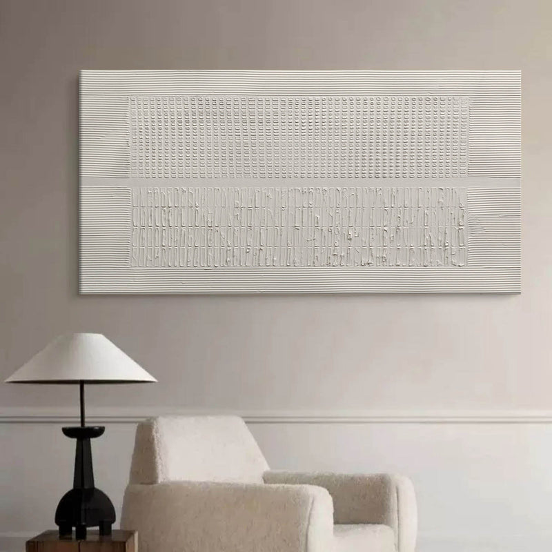 3D Large White Textured Abstract Canvas Art Plaster Wall Art Minimalist Textured Acrylic Wall Painting