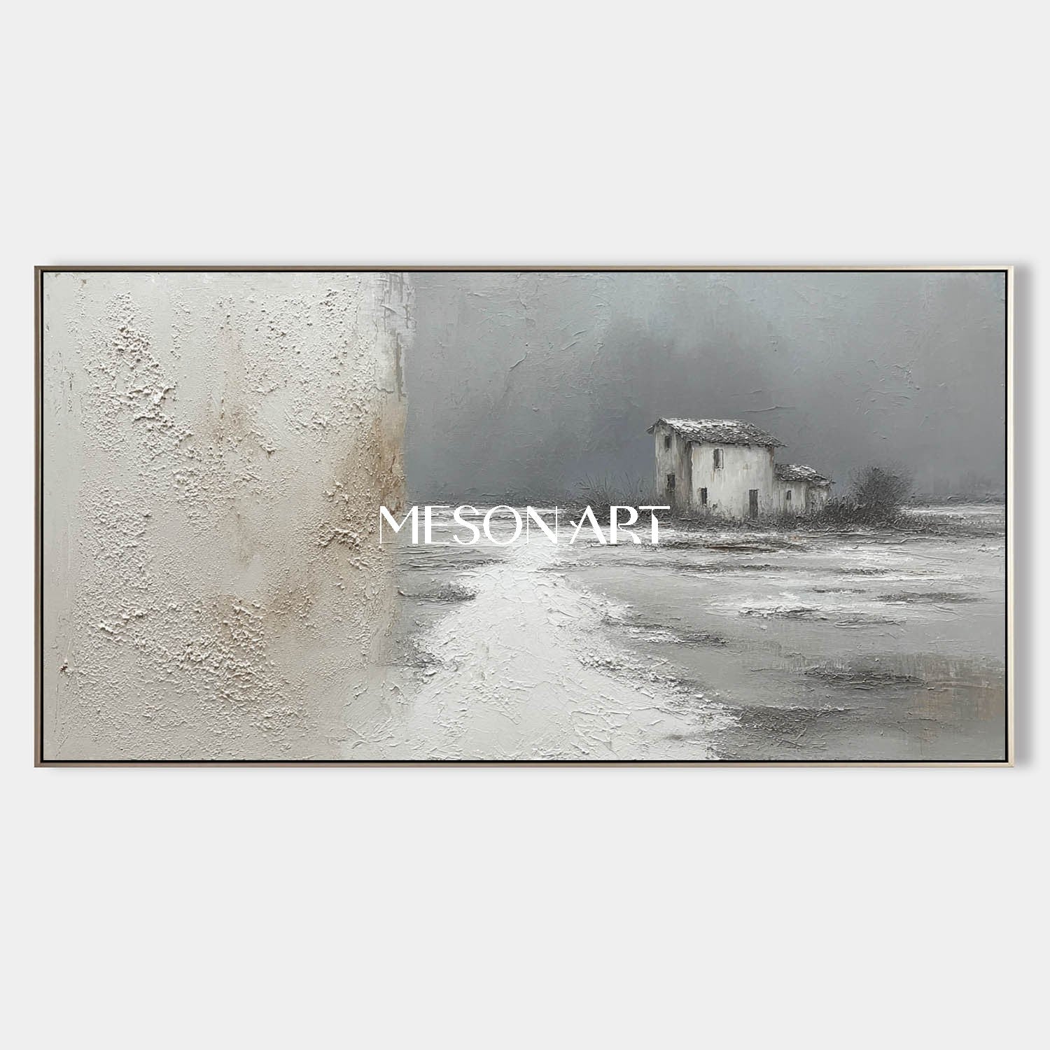 Large 3D Gray Minimalist Landscape Texture Painting Abstract Wall Art