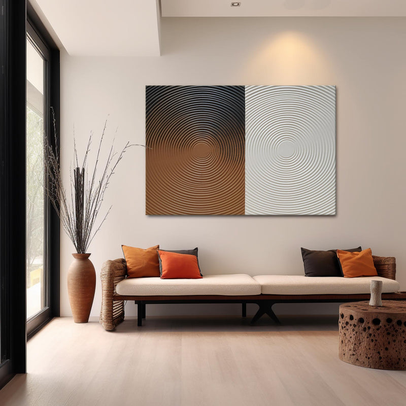 White Plaster Abstract Texture Painting White And Black Textured Wall Art Round Textured Canvas Art