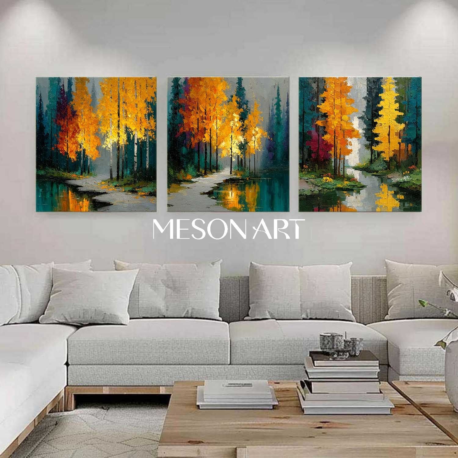 3-Piece Set of Autumn Landscape Canvas Art for Sale Autumn Landscape Textured Paintings