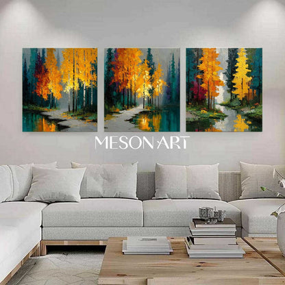 3-Piece Set of Autumn Landscape Canvas Art for Sale Autumn Landscape Textured Paintings