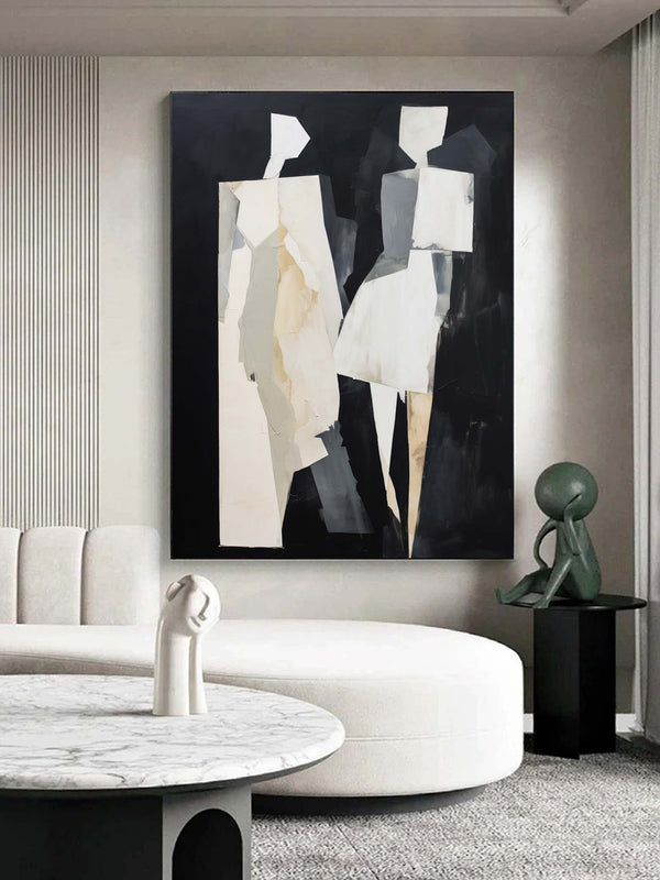 Black And Beige Texture Wall Painting Black And Beige Abstract Human Canvas Art Black And Beige Minimalist Wall Art Black And Beige Painting