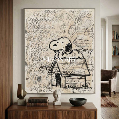 Handmade Snoopy Graffiti Painting Entryway Console Art Nursery Canvas