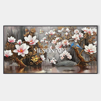 Large Scale Floral And Bird Canvas Art Abstract Floral And Bird Paintings.