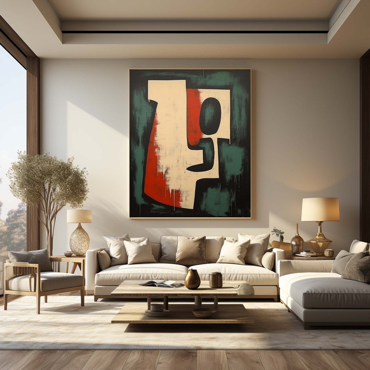 Large Black And Beige Minimalist Wall Painting Wabi Sabi Art Decor ...