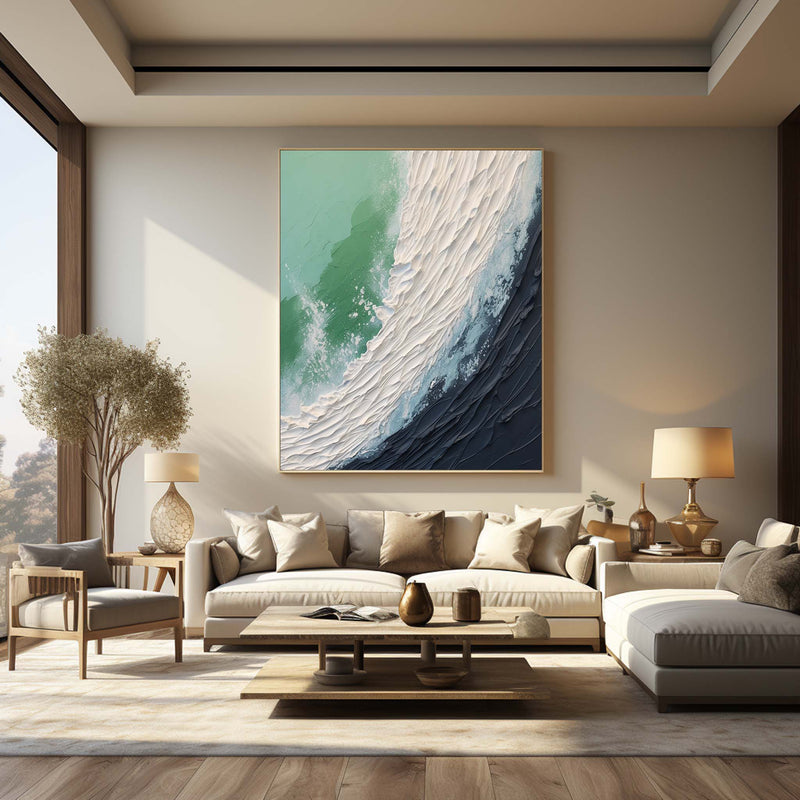 Large White And Blue Sea Texture Wall Painting Plaster Art On Canvas Sea Texture Wall Art Decor