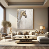 Large Horse Texture Painting Gold and Gray Horse Canvas Art Wabi-Sabi Wall Art Horse Oil Painting