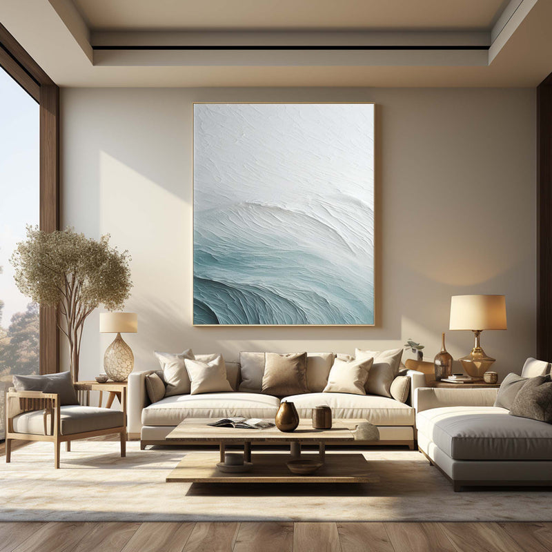 White and Blue Sea Abstract Art Canvas White and Blue Sea Textured Abstract Painting Sea Wall Art