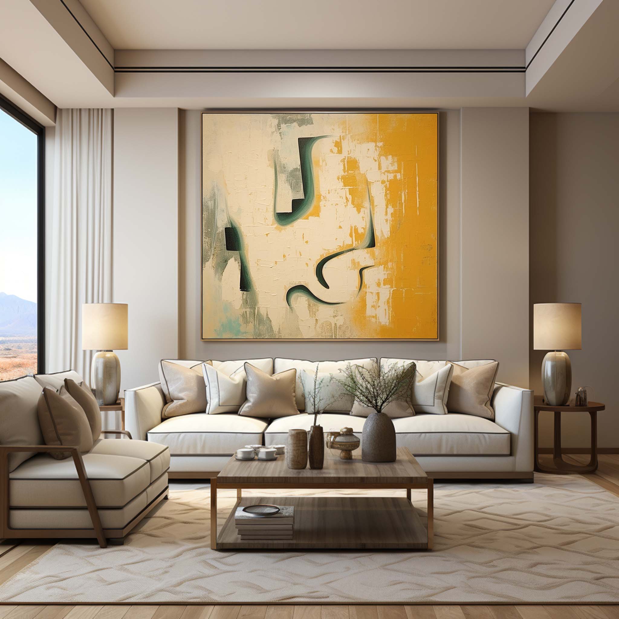 Large Beige and Orange Minimalistic Wall Painting Beige and Orange Texture Abstract Canvas Art