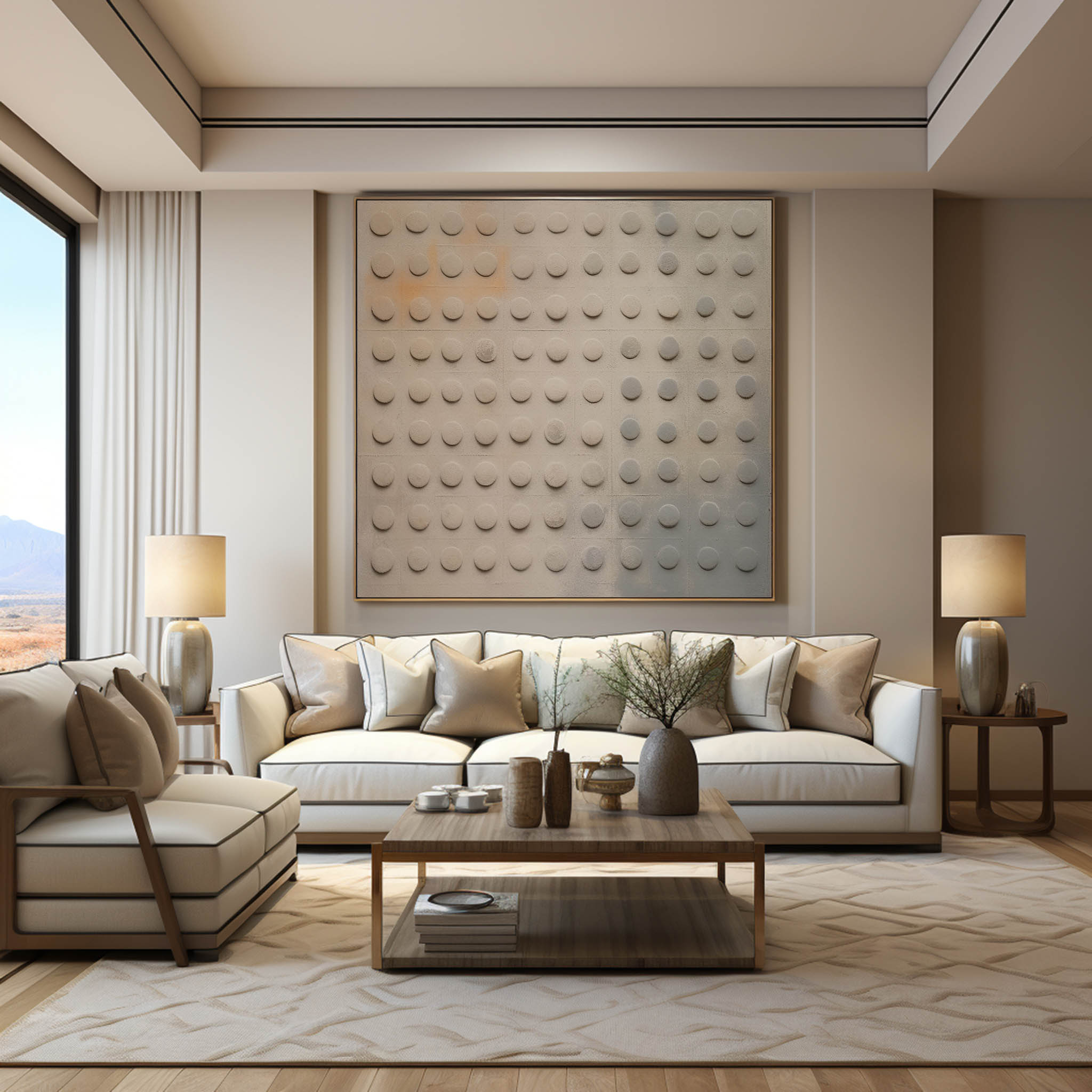 Large 3D Khaki Textured Wall Painting Wabi-Sabi Art Canvas Khaki Abstract Art on Canvas for Sale