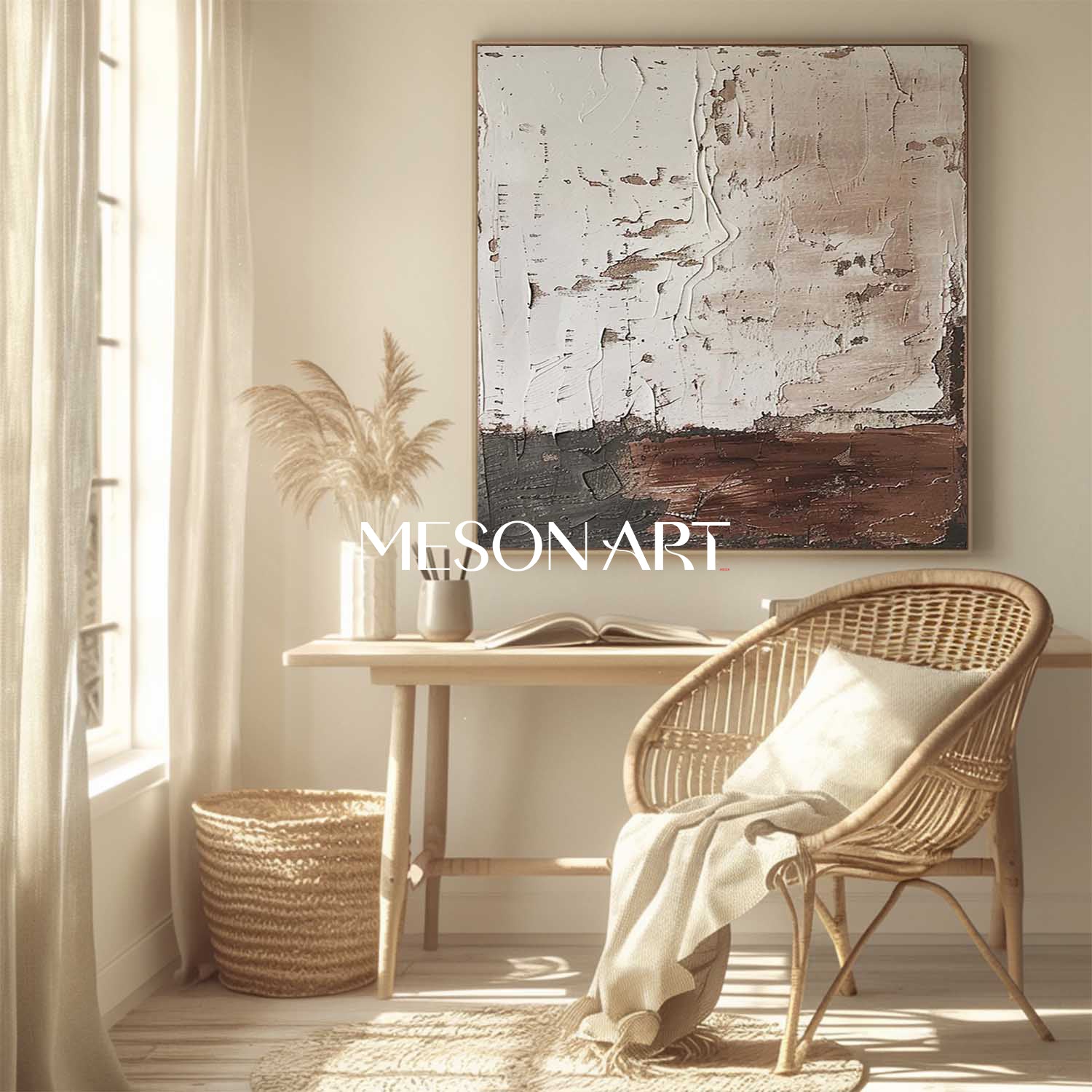 Wabi-Sabi Abstract Painting Minimalist Wall Art with Earthy Neutral Tones and Textured Layers