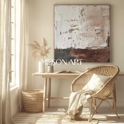 Wabi-Sabi Abstract Painting Minimalist Wall Art with Earthy Neutral Tones and Textured Layers