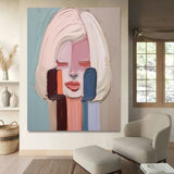 3D Large Beautiful Girl Textured Abstract Art Abstract Woman Painting Canvas Abstract People Wall Art