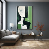 Green And White And Black Abstract Canvas Oil Painting For Sale Contemporary Minimalist Wall Art