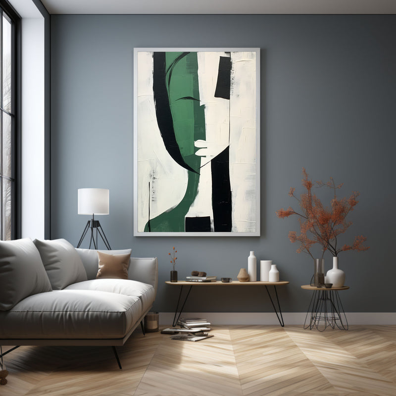 Green And White Minimalist Abstract Art On Canvas Green And White Minimalist Wall Hanging Painting