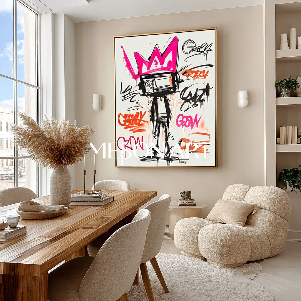 Pink Crown Graffiti Art Canvas Basquiat Style Original Artwork
