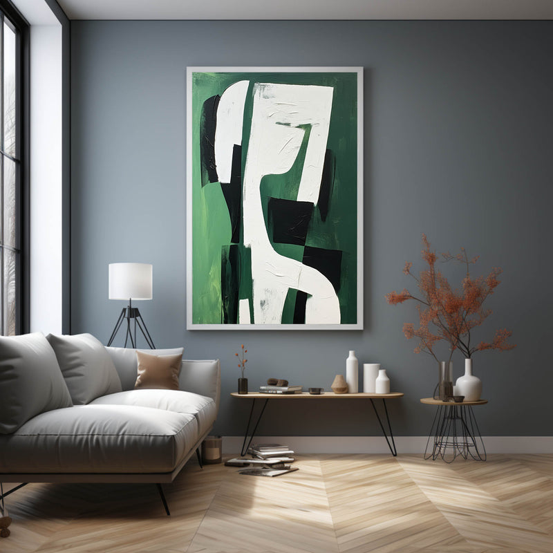 White and Green Minimalist Abstract Oil Painting White and Green Minimalist Canvas Wall Art for Sale