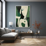 Green and White Abstract Woman Face Oil Painting Green and White Abstract Minimalist Canvas Wall Art