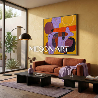 Contemporary Abstract Art With Yellow And Purple For Modern Home Decor