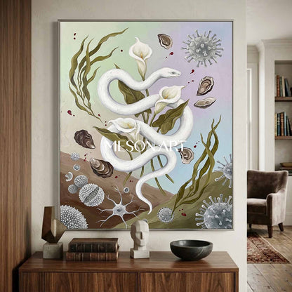 Original Surrealist Oil Painting Hand Painted Calla Wall Art Above Couch Decor