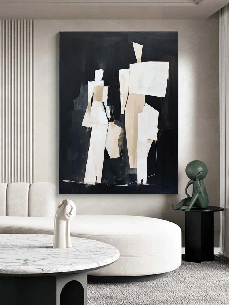 Black and Beige Minimalist Wall Art Black and Beige Abstract Oil Painting Black and Beige People Abstract Art Abstract People Wall Decor