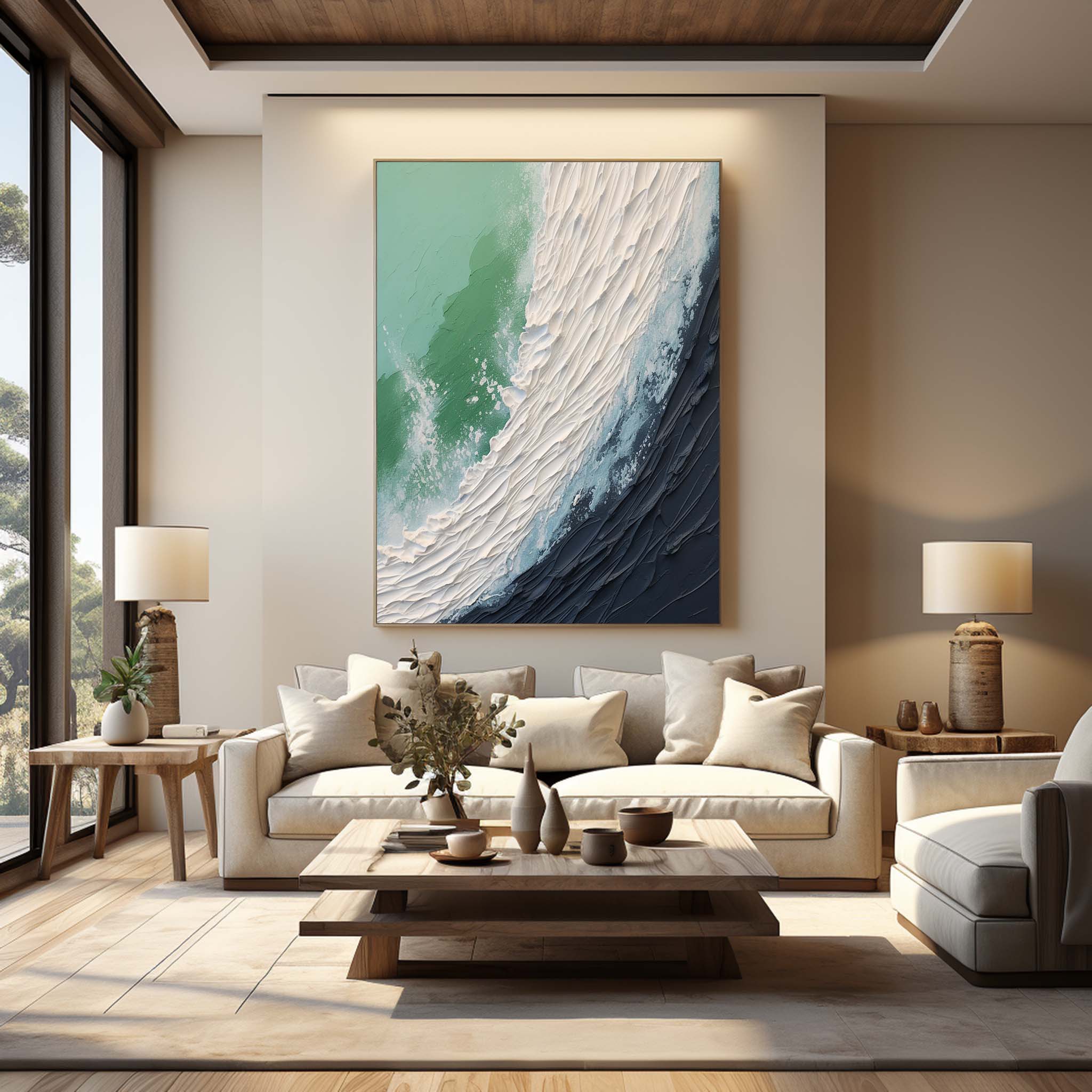 Large White And Blue Sea Texture Wall Painting Plaster Art On Canvas Sea Texture Wall Art Decor