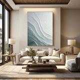 Large Wave Texture Painting Light Blue Wave Canvas Art Navy Blue Wave Minimalist Wall Art