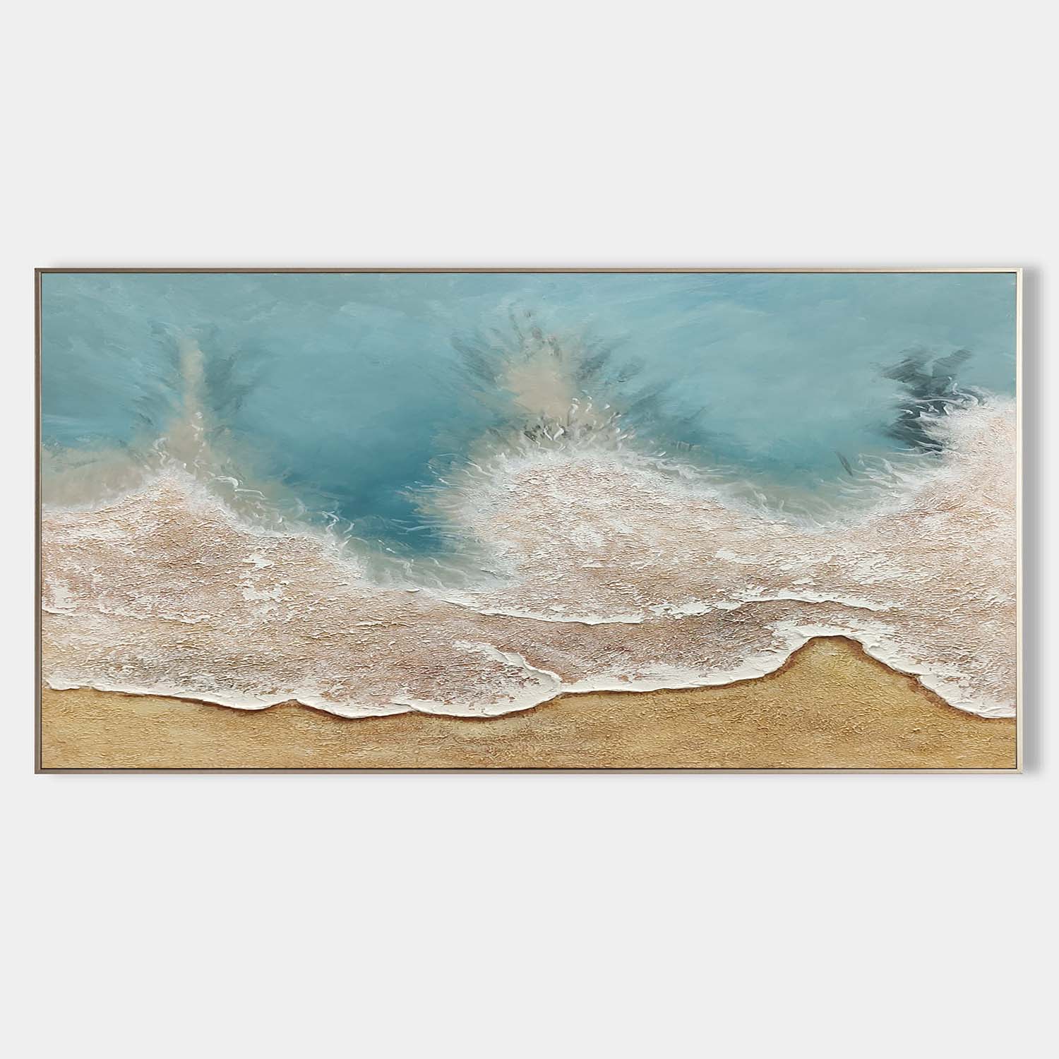 Large Light Blue Coast Texture Painting Light Blue Coast Canvas Wall Art Light Blue Abstract Art for Sale