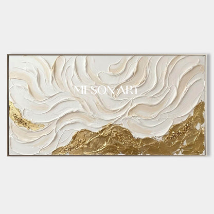 Panoramic 3D Textured Abstract Canvas Art | Gold Wave Wall Decor