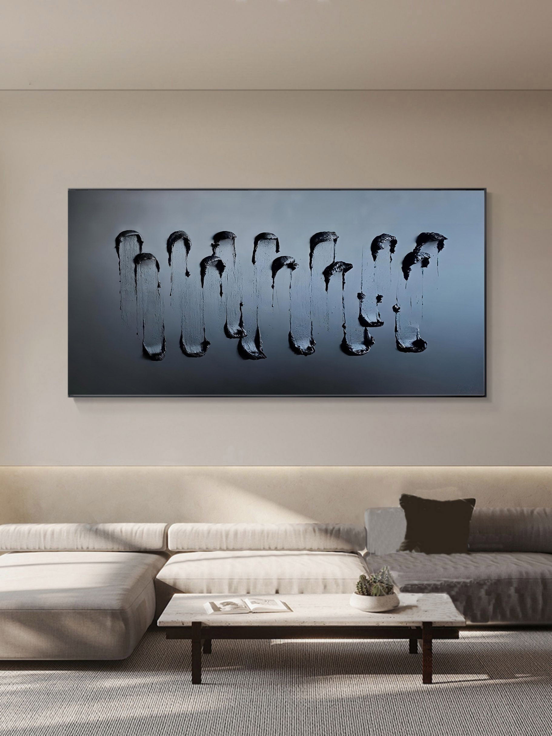 Large 3D Black Abstract Art Black Textured Wall Art Black Texture Acrylic Canvas Painting Black Art
