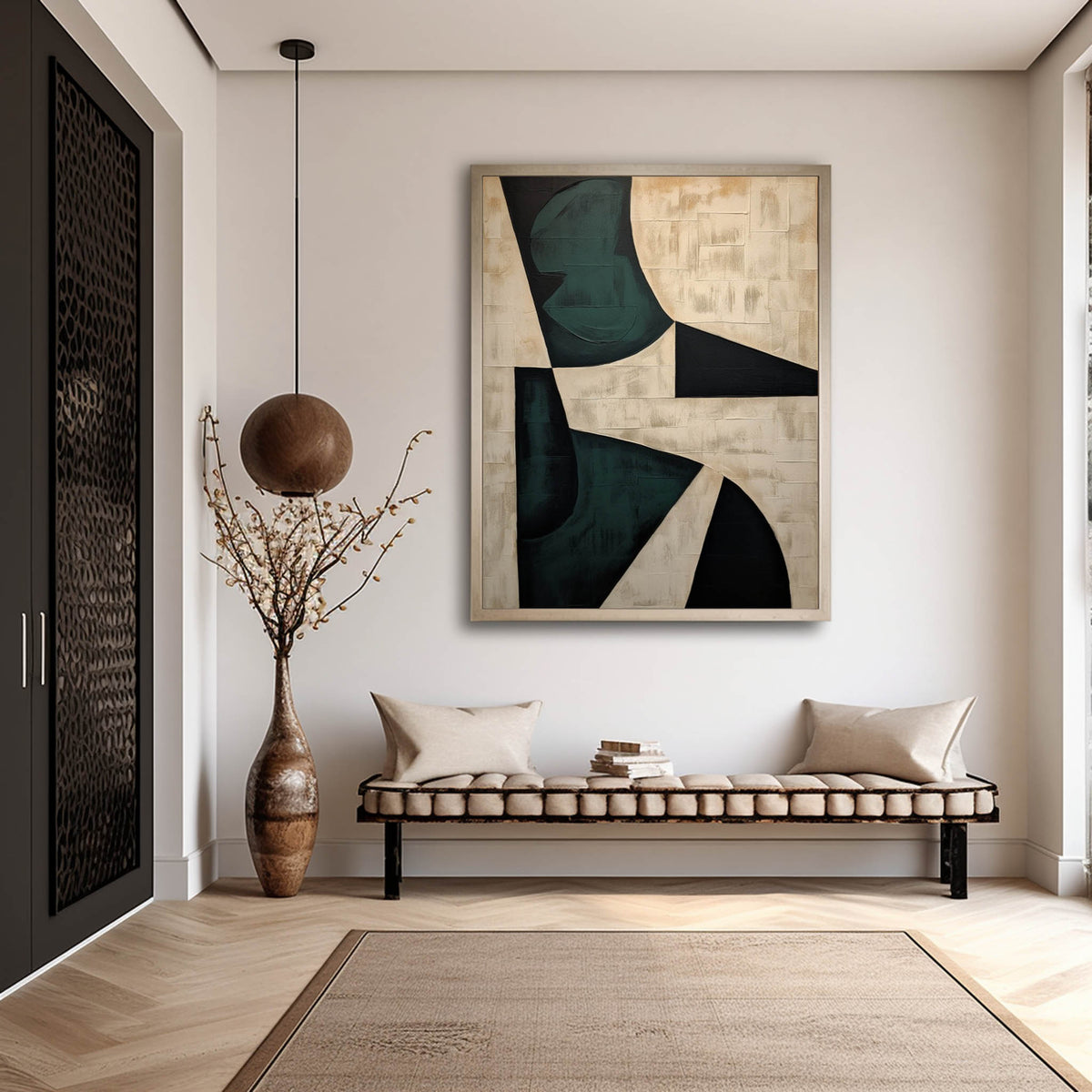 Large Beige and Green Minimalist Canvas Art Beige and Green Textured ...