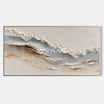 Large 3D Off-White Sea Texture Painting White Plaster Abstract Canvas Wall Art Decoration
