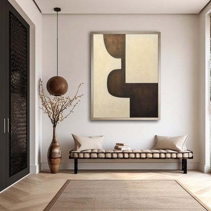 Large Beige and Brown Minimalist Canvas Wall Art Beige and Brown Textured Abstract Art for Sale