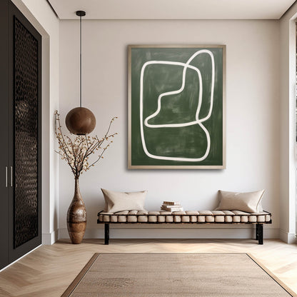 Large Green Minimalist Wall Art Wabi Sabi Canvas Painting Green Abstract Art on Canvas for Sale