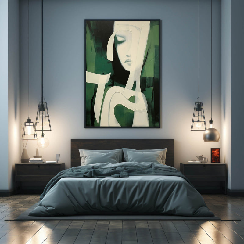 Green and White Abstract Woman Face Oil Painting Green and White Abstract Minimalist Canvas Wall Art