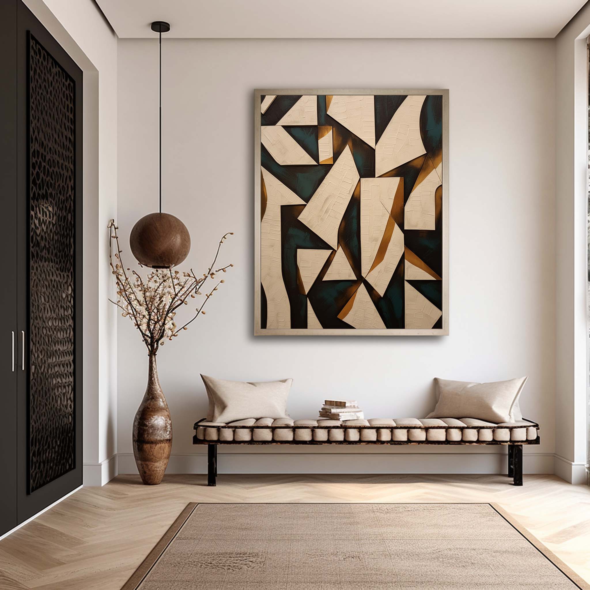 Large Green and Beige Minimalist Wall Art Green and Beige Textured Abstract Art Framed Wall Art
