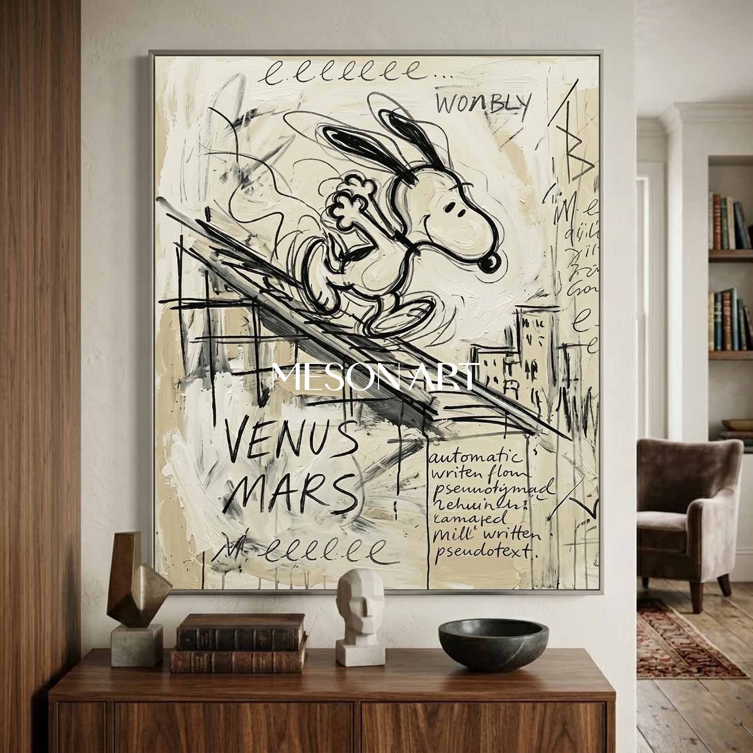 Original Snoopy Sliding Framd Painting Custom Canvas Urban Pop Art