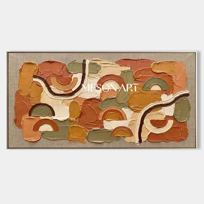 Bohemian Minimalist Oil Painting Abstract Textured Art With Arched Lines.