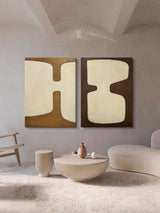 Beige and Brown Minimalist Abstract Art Set of 2 Wabi-Sabi Interior design Textured Wall Art 