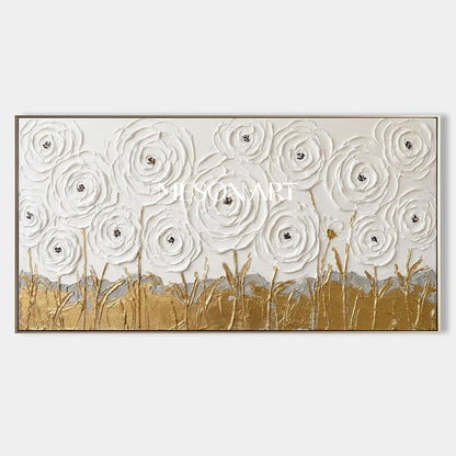 Panoramic 3D Textured Abstract Canvas Art Plaster Flower Painting