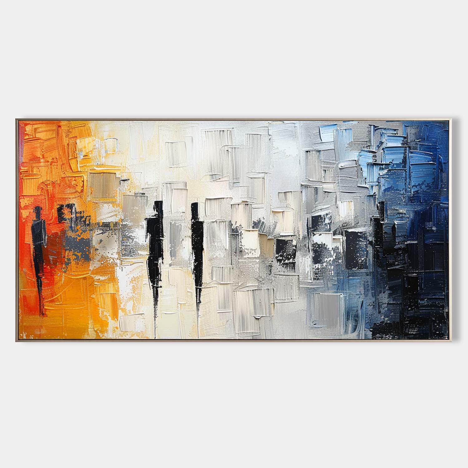 Large White and Blue Abstract Texture Painting White and Orange Urban Texture Canvas Wall Art
