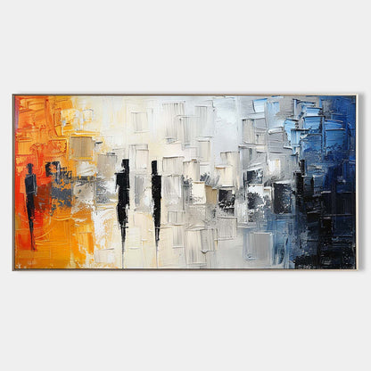 Large White and Blue Abstract Texture Painting White and Orange Urban Texture Canvas Wall Art