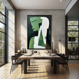 Green and White Girl Oil Painting Green and White Abstract Art on Canvas On Sale Minimalist Wall Art