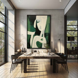 Green and White Abstract Woman Face Oil Painting Green and White Abstract Minimalist Canvas Wall Art