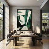 Green And White Abstract Woman Face Oil Painting Abstract Face Art On Canvas Minimalist Wall Art