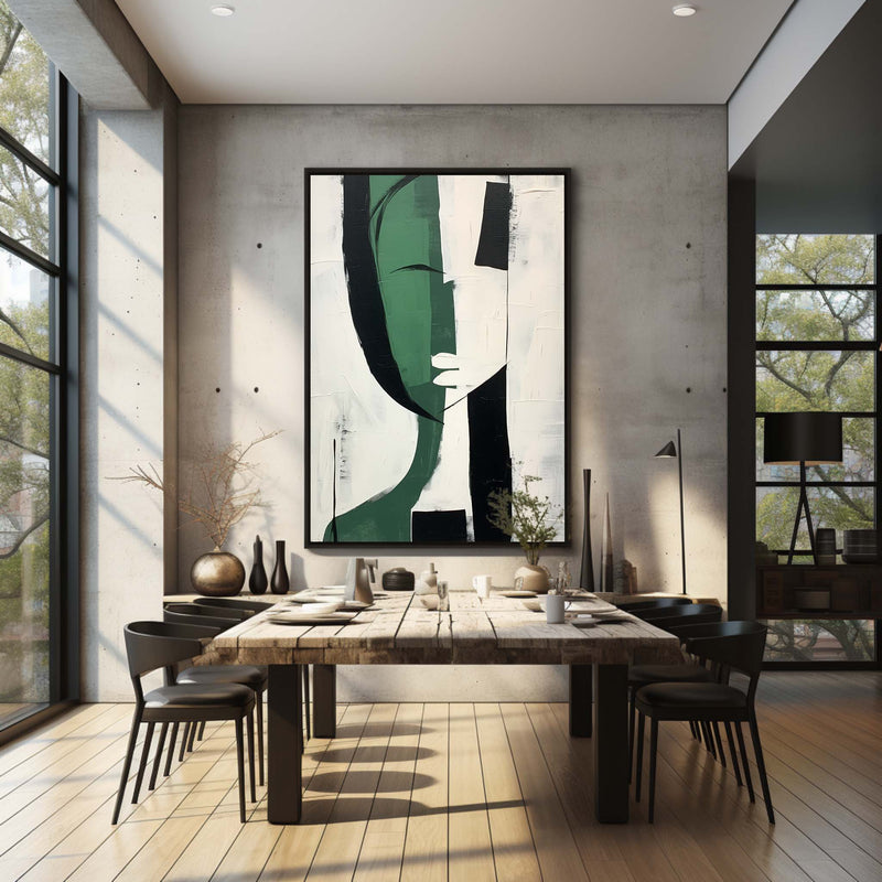 Green And White Minimalist Abstract Art On Canvas Green And White Minimalist Wall Hanging Painting