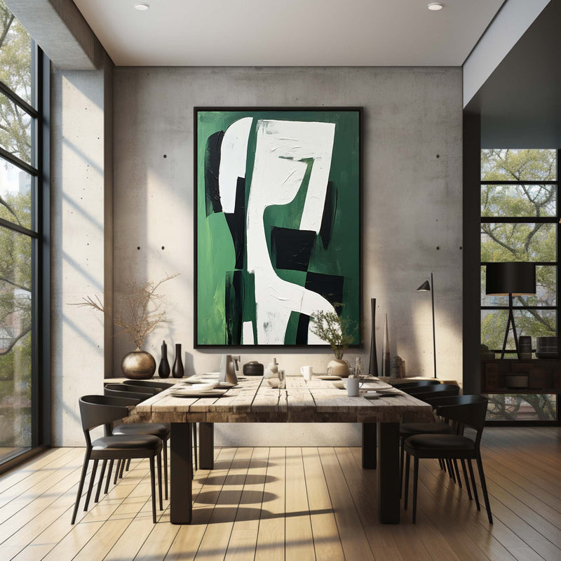White and Green Minimalist Abstract Oil Painting White and Green Minimalist Canvas Wall Art for Sale