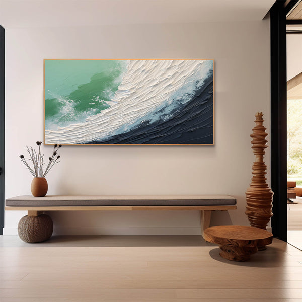 Large White Ocean Wave Texture Wall Painting White And Blue Ocean Wave Acrylic Abstract Texture Art