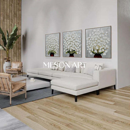 Set of 3 Modern Floral Art Printing with Silver Accents – Abstract Nature-Inspired Decor | Mesonart