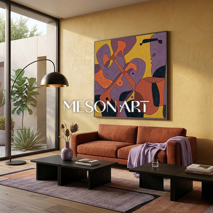 Contemporary Abstract Art With Violet And Amber Tones For Modern Living Rooms